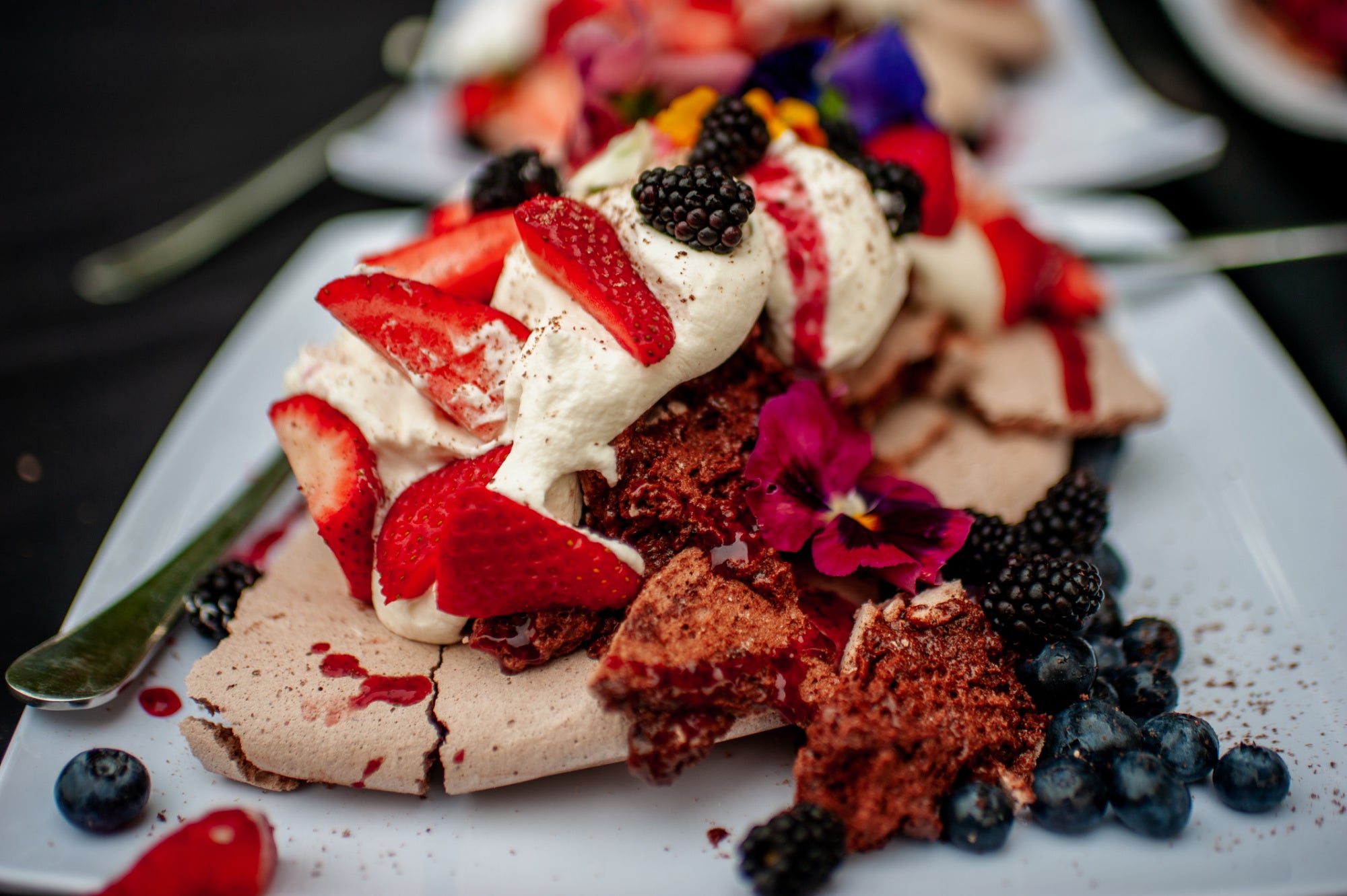 Shef Madres Catering dessert with fresh berries and whipped cream