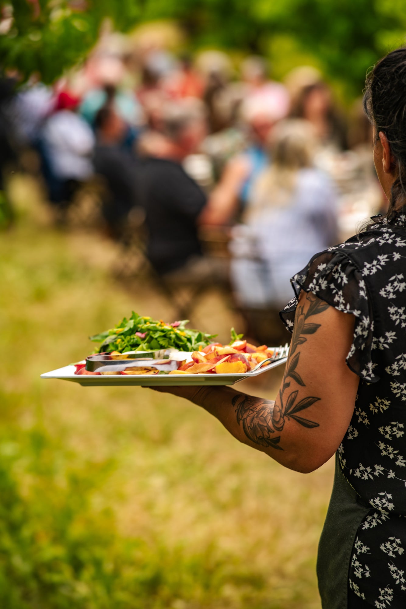 Shef Madres Catering serves gourmet food at farm dinner event at Twin Peaks Orchard.