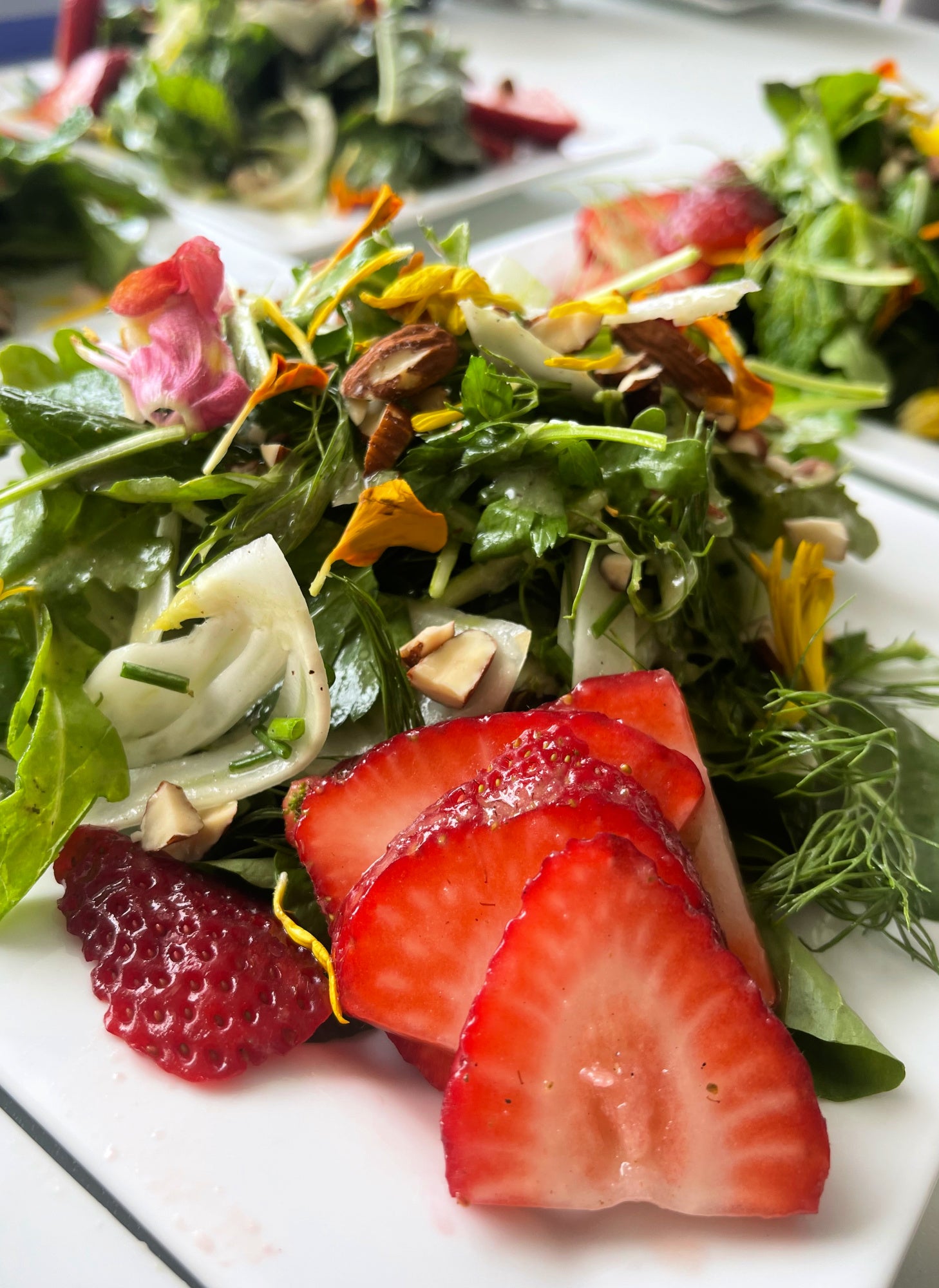 Shef Madres Catering uses farm fresh ingredients, fresh strawberry salad.
